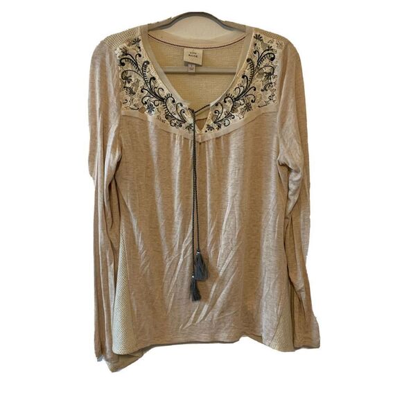 Knox Rose Womens Size Large Multicolor Boho Lace Detail Stretch Tunic Top Blouse - Picture 1 of 6